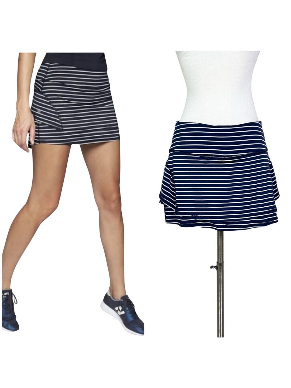 Athleta | Striped Navy Blue White Stealth Active Tennis Skirt Preppy Skort Small